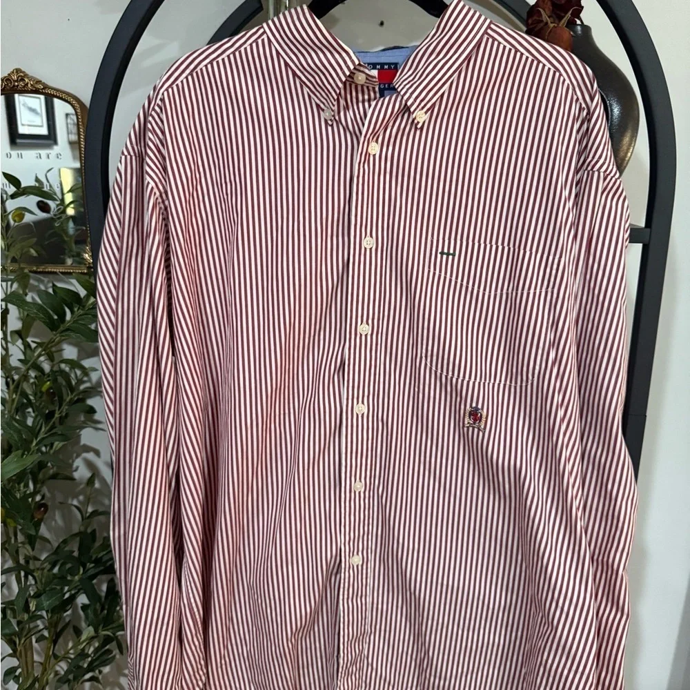 Tommy Hilfiger Red and White Striped Casual Shirt size xl